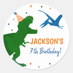 Dinosaur T-rex Birthday Thank You Stickers Labels 
