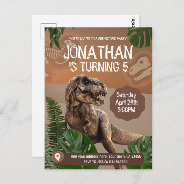 Dinosaur T rex Birthday Theme Party Postcard (Front/Back)