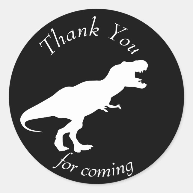 Dinosaur T Rex Black & White Thank You Classic Round Sticker (Front)