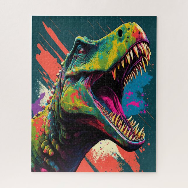 Dinosaur T Rex  Blue Green Jurassic Jigsaw Puzzle (Vertical)