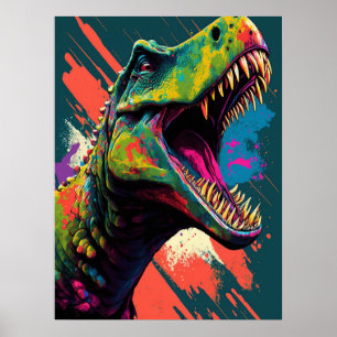 Dinosaur T Rex  Blue Green Jurassic  Poster