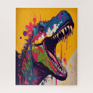 Dinosaur T Rex Blue Yellow Jurassic Jigsaw Puzzle