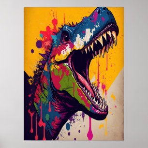 Dinosaur T Rex Blue Yellow Jurassic Poster
