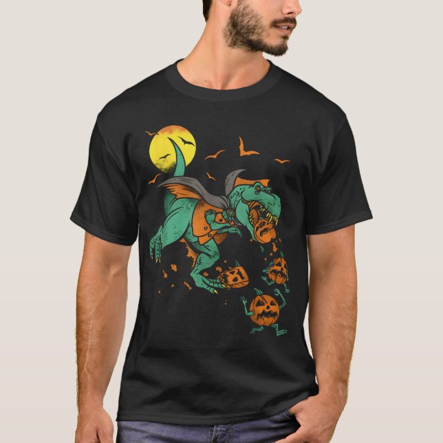 Dinosaur T Rex Boo Halloween Boys Pumpkin Matching T-Shirt (Front)