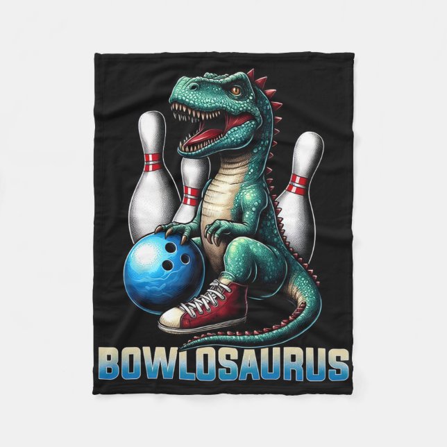 Dinosaur T-rex Bowling Graphic Funny Dino Bowler K Fleece Blanket (Front)