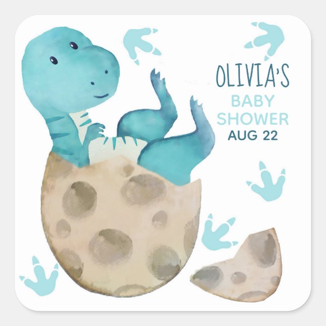 Dinosaur T Rex Boy Baby Shower Square Sticker (Front)