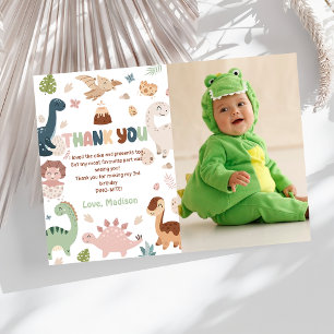 Dinosaur T-Rex Boy Birthday Photo Thank You Card