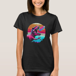 Dinosaur T-Rex Catching a Frisbee Retro Funny Dino T-Shirt