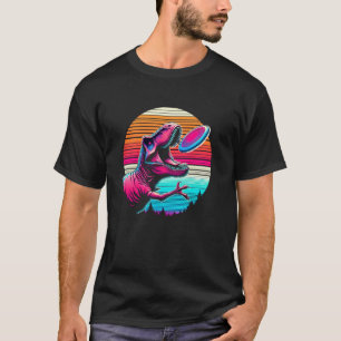 Dinosaur T-Rex Catching a Frisbee Retro Funny Dino T-Shirt