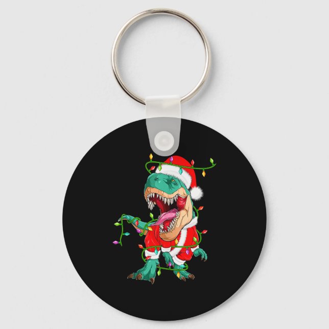 Dinosaur T-rex Christmas Lights Funny Santa Cute A Key Ring (Front)
