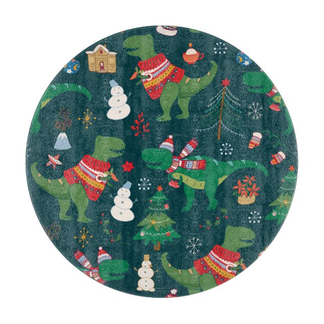 Dinosaur T-Rex: Christmas New Year. Cutting Board (Front)