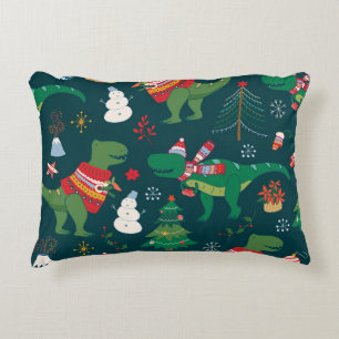 Dinosaur T-Rex: Christmas New Year. Decorative Cushion