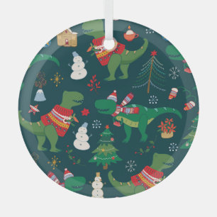 Dinosaur T-Rex: Christmas New Year. Glass Tree Decoration