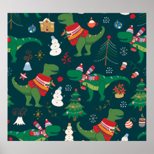 Dinosaur T-Rex: Christmas New Year. Poster