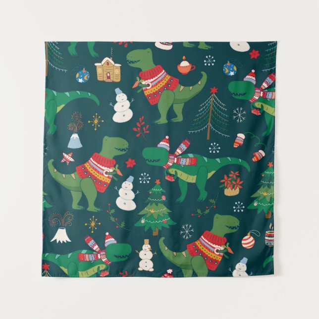 Dinosaur T-Rex: Christmas New Year. Tapestry (Front)