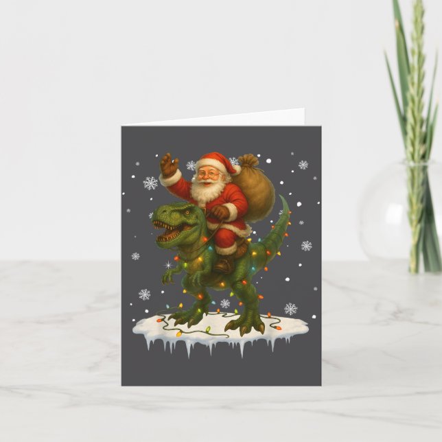 Dinosaur T Rex Christmas Santa Boys Men Girls Xmas Card (Front)