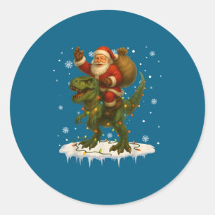 Dinosaur T Rex Christmas Santa Boys Men Girls Xmas Classic Round Sticker