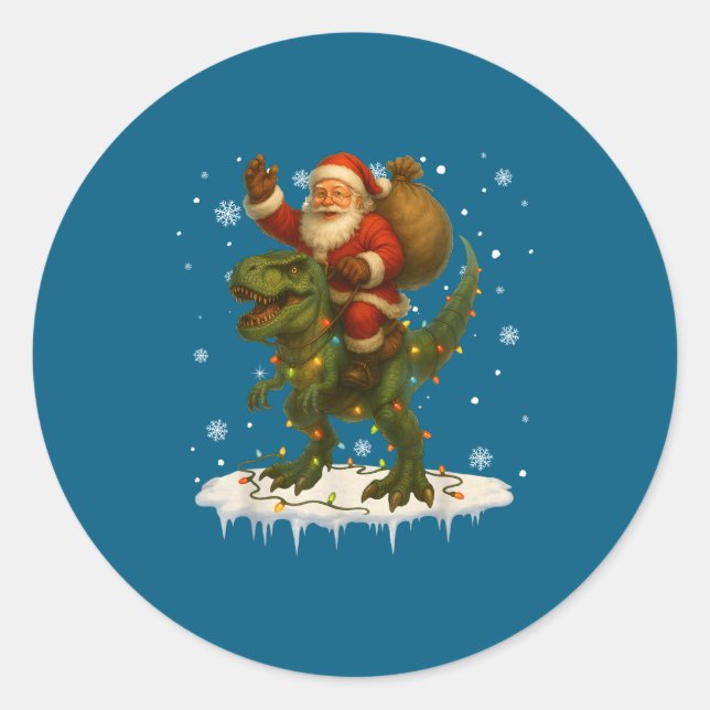 Dinosaur T Rex Christmas Santa Boys Men Girls Xmas Classic Round Sticker (Front)