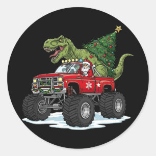 Dinosaur T Rex Christmas Santa Boys Men Girls Xmas Classic Round Sticker