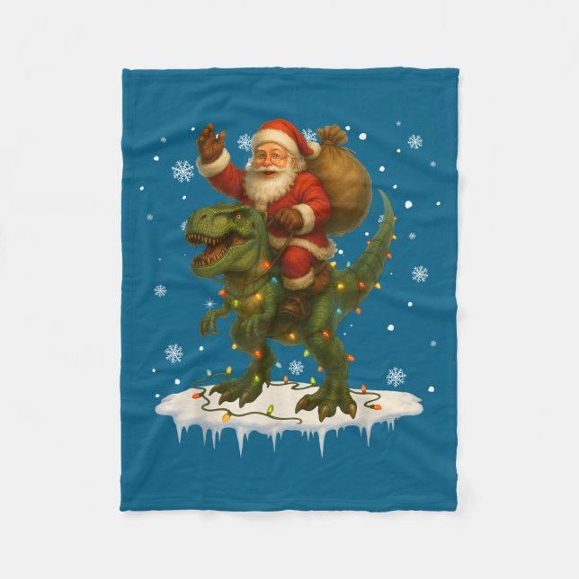 Dinosaur T Rex Christmas Santa Boys Men Girls Xmas Fleece Blanket (Front)