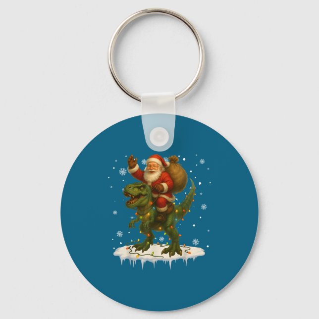 Dinosaur T Rex Christmas Santa Boys Men Girls Xmas Key Ring (Front)