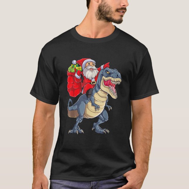 Dinosaur T rex Christmas Santa Boys Men Girls Xmas T-Shirt (Front)