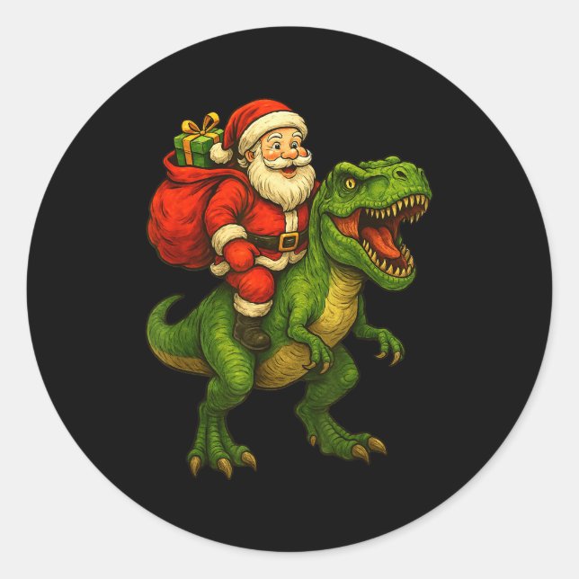 Dinosaur T Rex Christmas Santa Dinosaur Xmas Boys  Classic Round Sticker (Front)