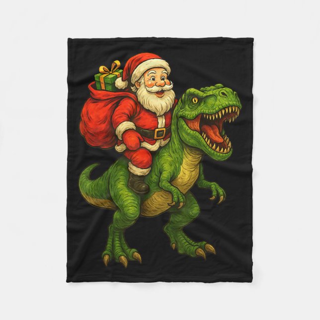 Dinosaur T Rex Christmas Santa Dinosaur Xmas Boys  Fleece Blanket (Front)