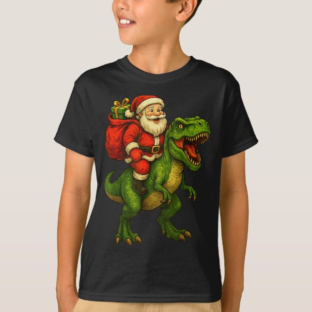 Dinosaur T Rex Christmas Santa Dinosaur Xmas Boys  T-Shirt (Front)