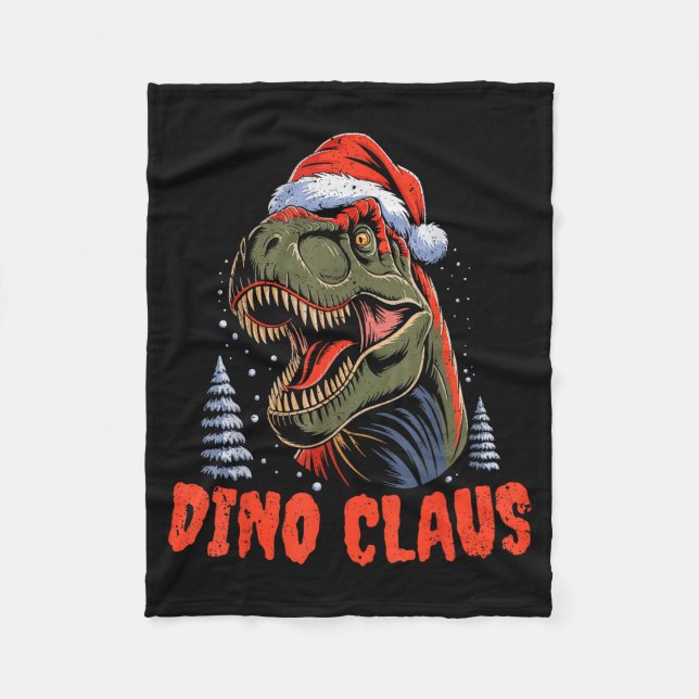 Dinosaur T-rex Christmas Tree Dino Claus Pajamas X Fleece Blanket (Front)