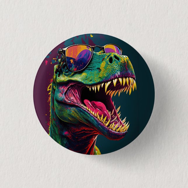 Dinosaur T Rex Colourful Cool Party 3 Cm Round Badge (Front)