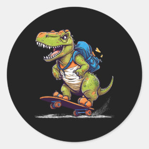 Dinosaur T Rex Cool Skateboarding Dinosaur Skater Classic Round Sticker