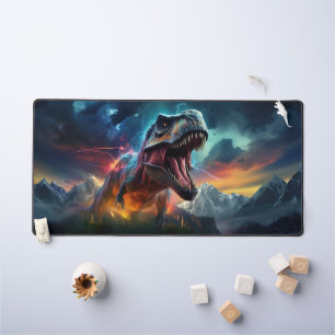 Dinosaur T-Rex Dino Stormy Mountains Desk Mat