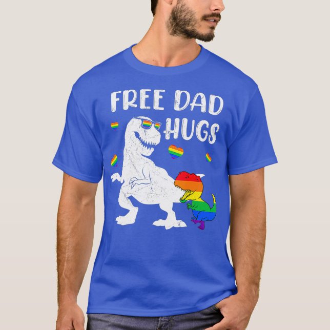 Dinosaur T-rex Free Dad Hugs Wearing Glasses Day T-Shirt (Front)