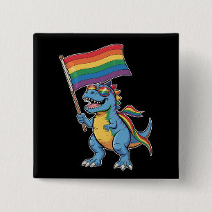 Dinosaur T Rex Gay Pride LGBTQ Ally Rainbow Flag 15 Cm Square Badge