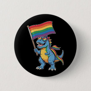 Dinosaur T Rex Gay Pride LGBTQ Ally Rainbow Flag 6 Cm Round Badge