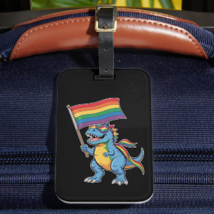 Dinosaur T Rex Gay Pride LGBTQ Ally Rainbow Flag Luggage Tag