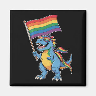 Dinosaur T Rex Gay Pride LGBTQ Ally Rainbow Flag Magnet