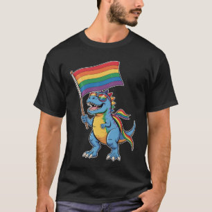 Dinosaur T Rex Gay Pride LGBTQ Ally Rainbow Flag T-Shirt
