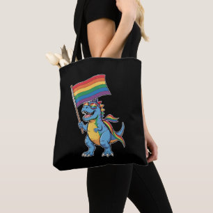Dinosaur T Rex Gay Pride LGBTQ Ally Rainbow Flag Tote Bag