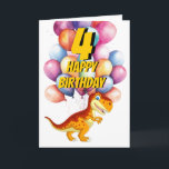 Dinosaur T Rex Gold 4th  Birthday Balloons Card<br><div class="desc">Dinosaur T Rex Gold 4th Birthday Balloons Card A sweet T Rex birthday card for a little child who loves dinosaurs. This design may be personalised by clicking Personalise this Template and then choosing the click to customise further option add text, change the text colour or style, or delete the...</div>