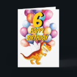 Dinosaur T Rex Gold 6th  Birthday Balloons Card<br><div class="desc">Dinosaur T Rex Gold 6th Birthday Balloons Card A sweet T Rex birthday card for a child who loves dinosaurs. This design may be personalised by clicking Personalise this Template and then choosing the click to customise further option add text, change the text colour or style, or delete the text...</div>