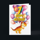 Dinosaur T Rex Gold 7th  Birthday Balloons Card<br><div class="desc">Dinosaur T Rex Gold 7th Birthday Balloons Card A sweet T Rex birthday card for a child who loves dinosaurs. This design may be personalised by clicking Personalise this Template and then choosing the click to customise further option add text, change the text colour or style, or delete the text...</div>