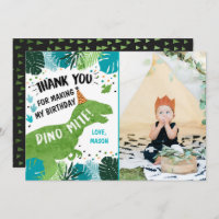 Dinosaur T-Rex Green Boy Birthday Thank You Card