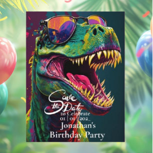 Dinosaur T-Rex Green Save the date  Postcard
