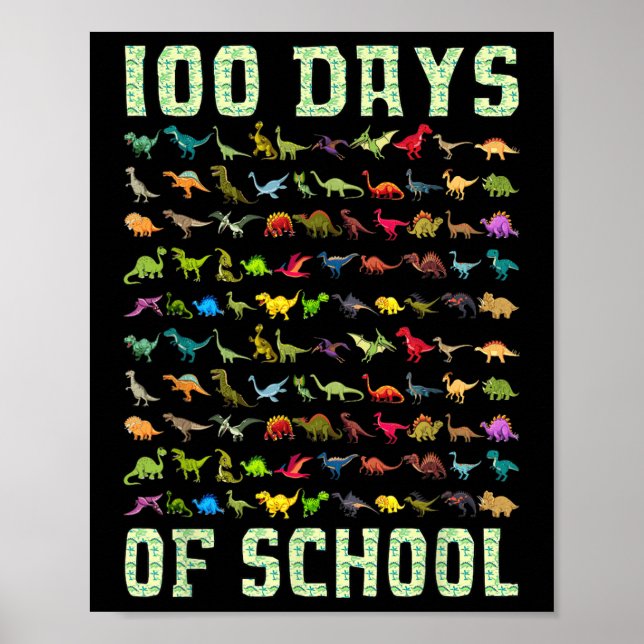 Dinosaur T Rex Happy 100th Day Of School Gifts 100 Poster (Front)