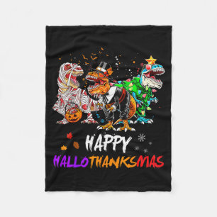 Dinosaur T Rex Happy Hallothanksmas Halloween Kids Fleece Blanket