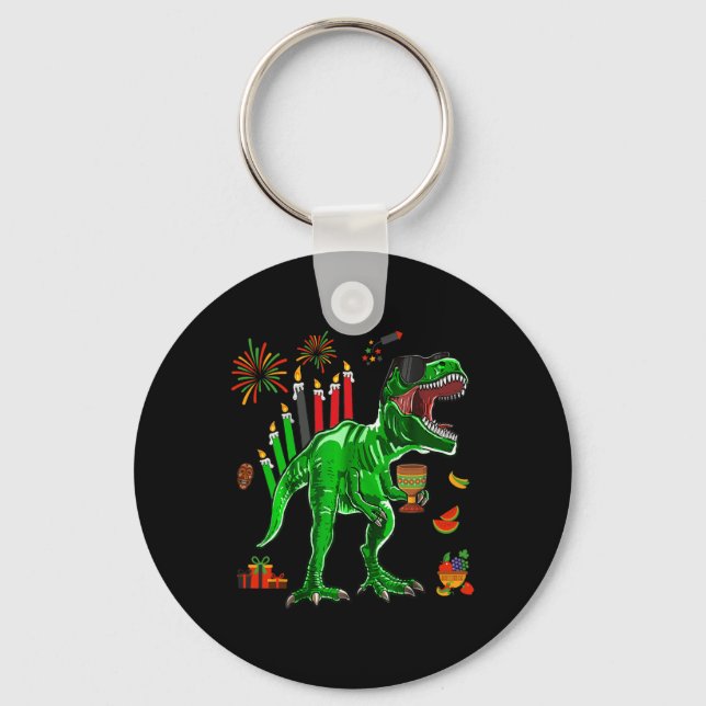 Dinosaur T-rex Happy Kwanzaa Seven Principles Of K Key Ring (Front)