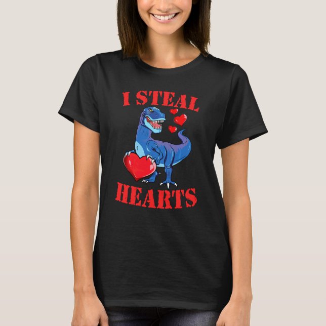 Dinosaur T Rex I Steal Hearts Boys Happy Valentine T-Shirt (Front)