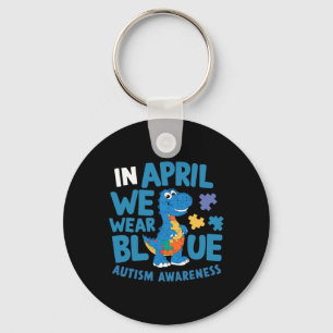 Dinosaur T-rex In April We Wear Blue Autism Awaren Key Ring